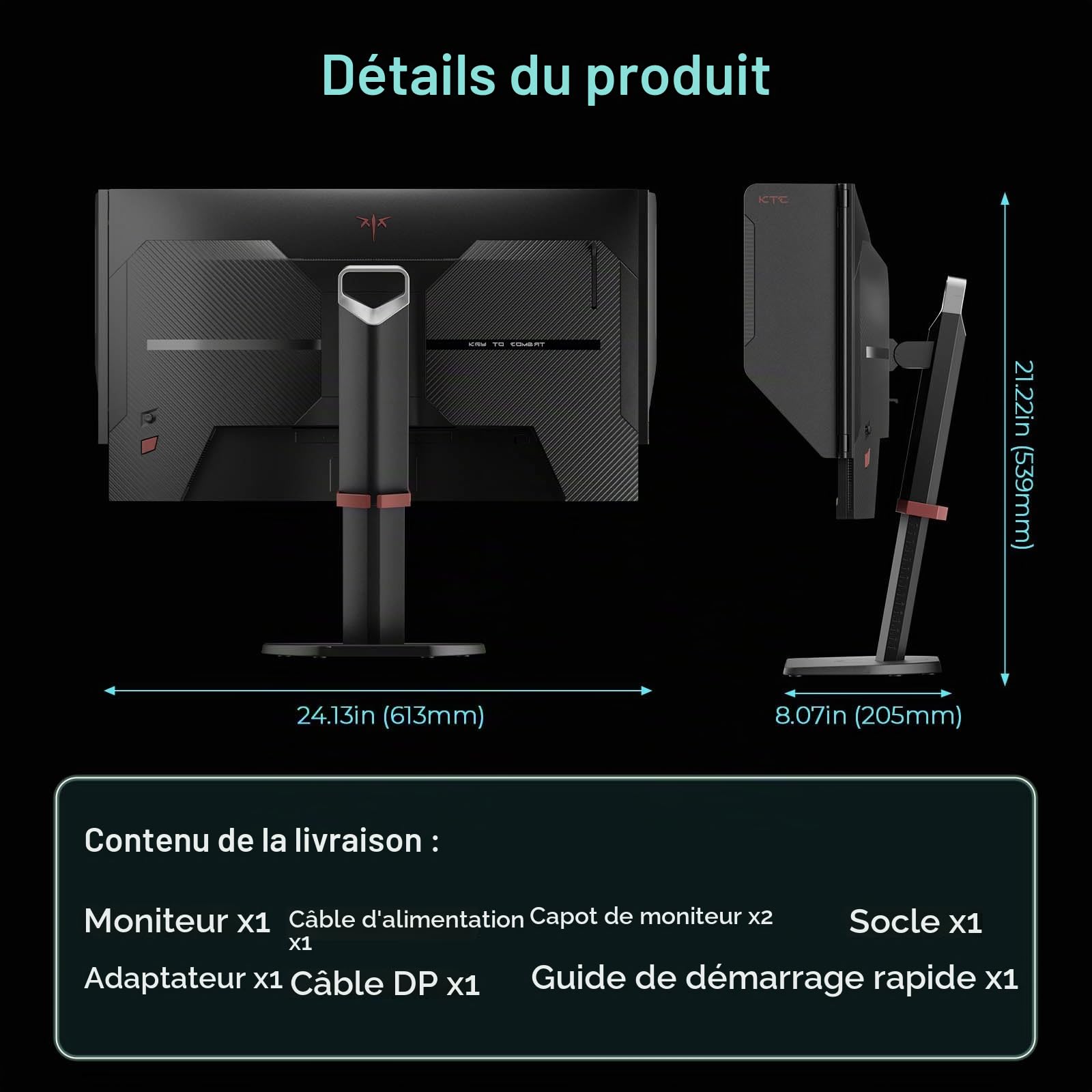 KTC 27'' Ecran PC Gamer, 275Hz 240Hz Écran, Fast IPS Moniteur Gaming, QHD 2K 2560 x 1440p, 1ms, Freesync & G-Sync, 100% sRGB, HDR400, Faible lumière Bleue, VESA 100x100, DP1.4/HDMI 2.0, H27E8