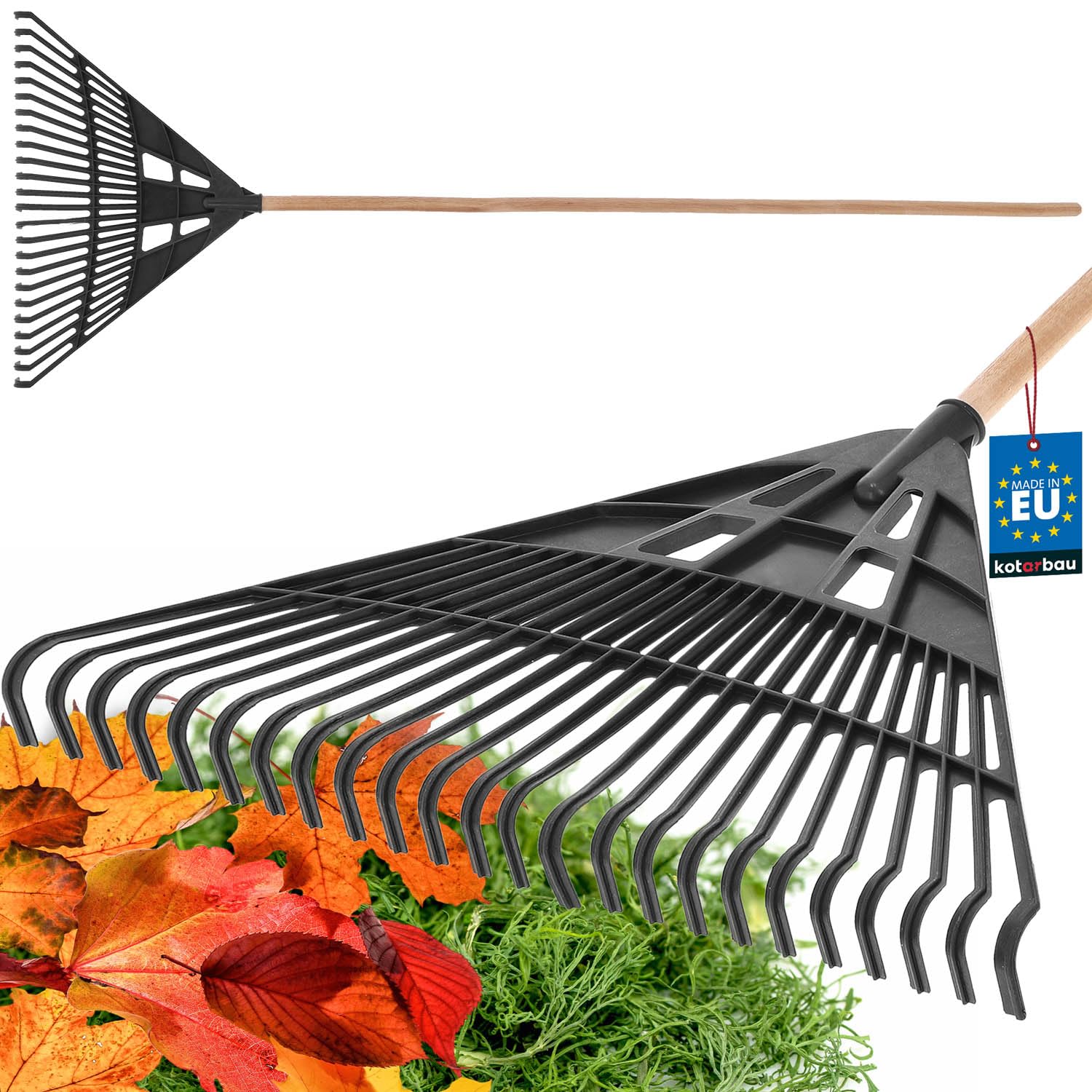 KOTARBAU® Rateau à Feuilles - Plastique - 61 cm - Noir - avec Manche - Râteau Jardin - Balai à Gazon - Ramasse Feuilles - Léger - Résistant - Entretien Jardin
