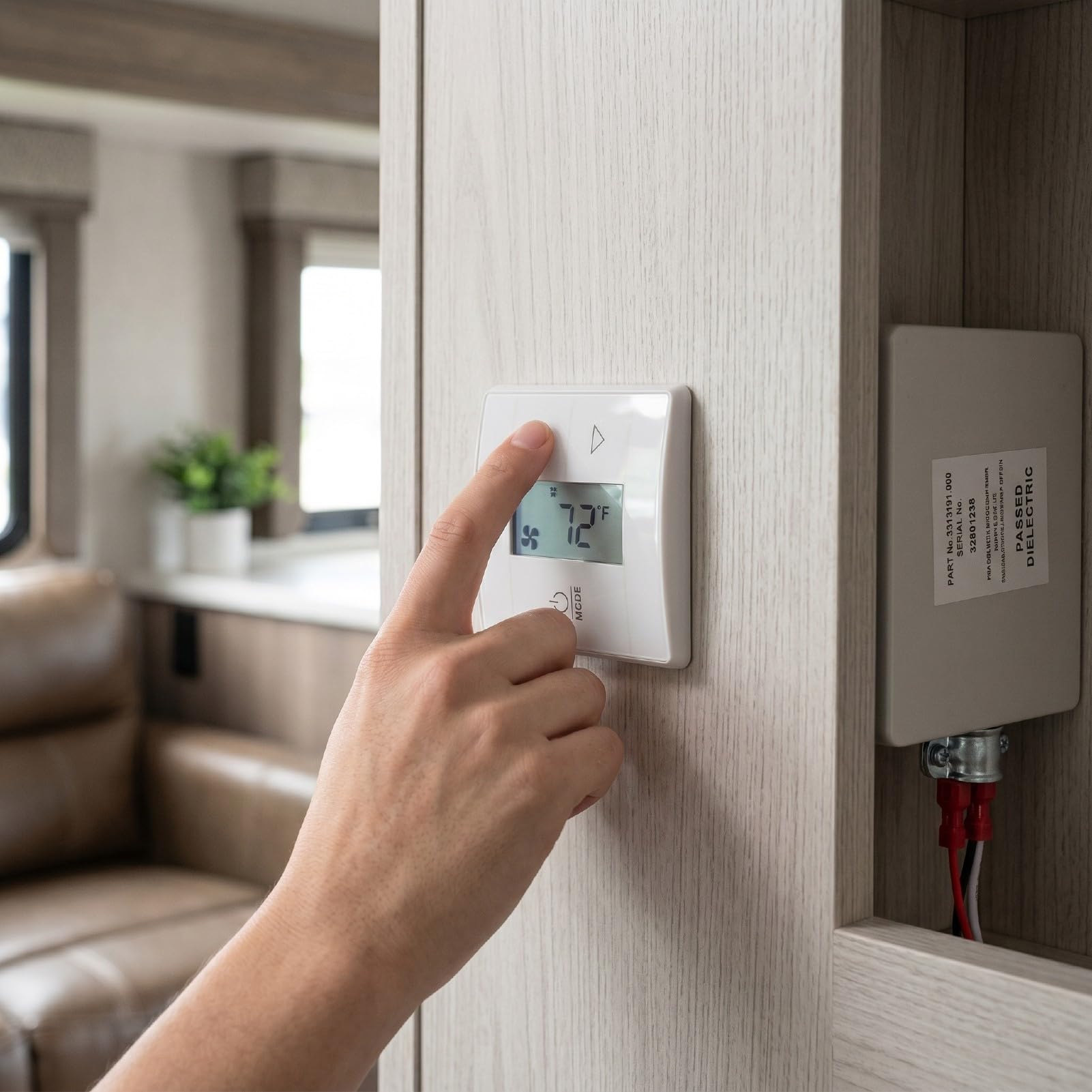 banapoy 3316230.000 Zestaw Termostatu ściennego do Jednostrefowego RV ze skrzynką przekaźnikową, Cyfrowy Termostat ścienny z Wyświetlaczem Heat Cool, do Klimatyzatorów