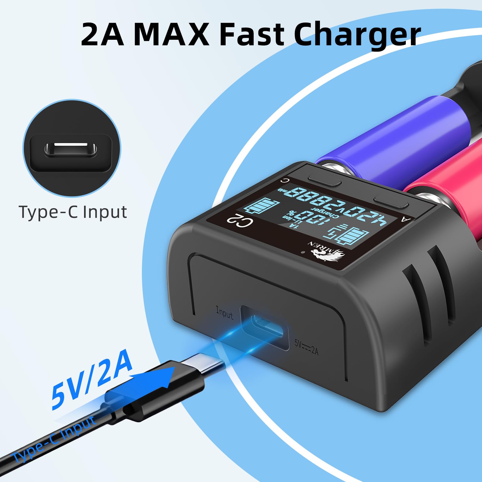 IMREN 18650 Battey Şarj Cihazı, Akıllı LCD 18650 21700 Pil Şarj