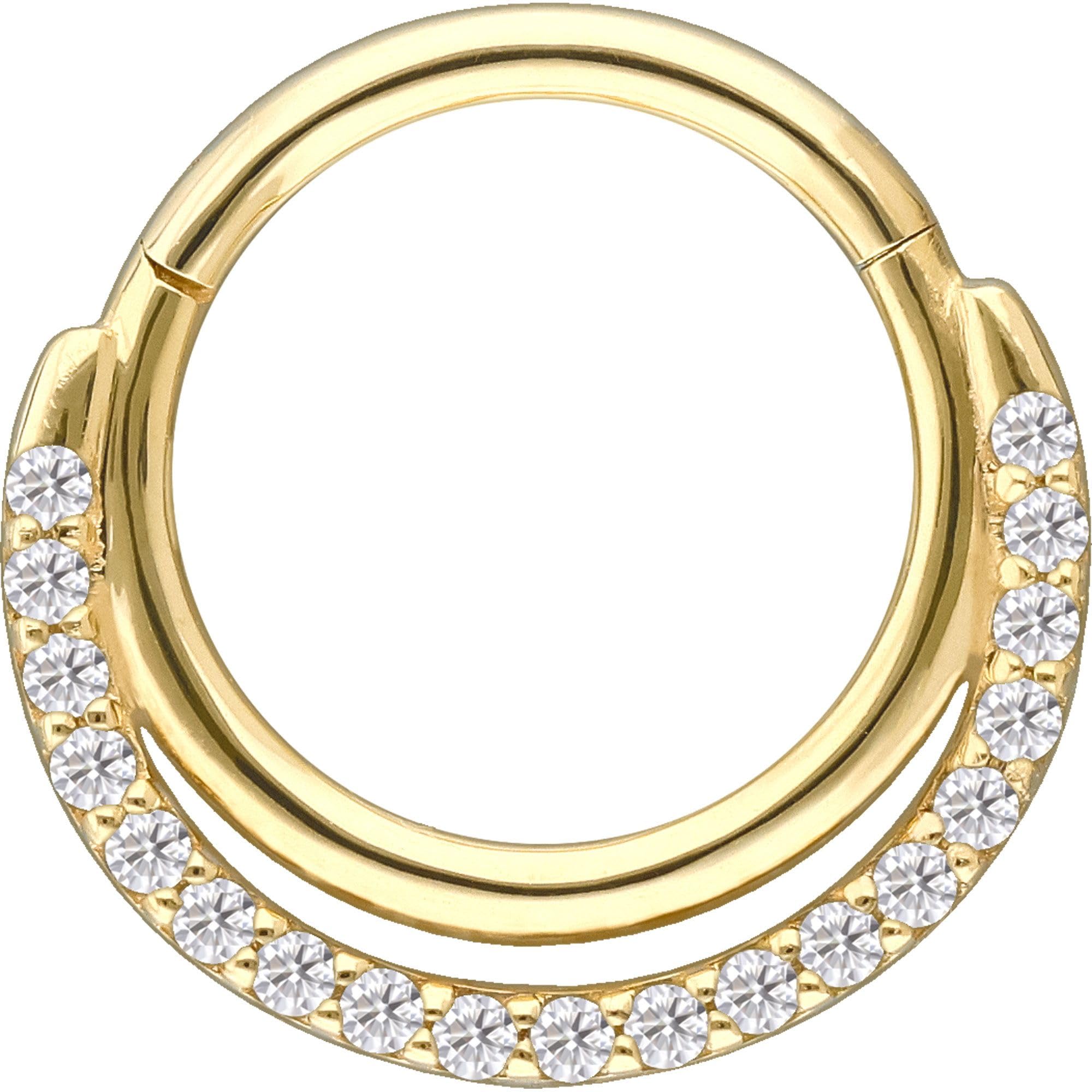 PIERCINGLINE Piercing Ring 18 Gold Segmentring Clicker EINGEFASSTE MOISSANITE + 2 RINGE 750er Gold - Goldfarben