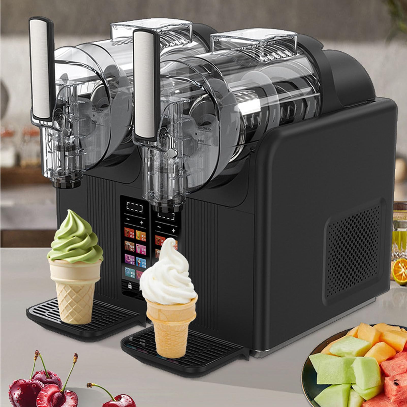 Taorzqyn Black 2L Double Tank Slush Machine, 380W Soft Serve Ice Cream Maker