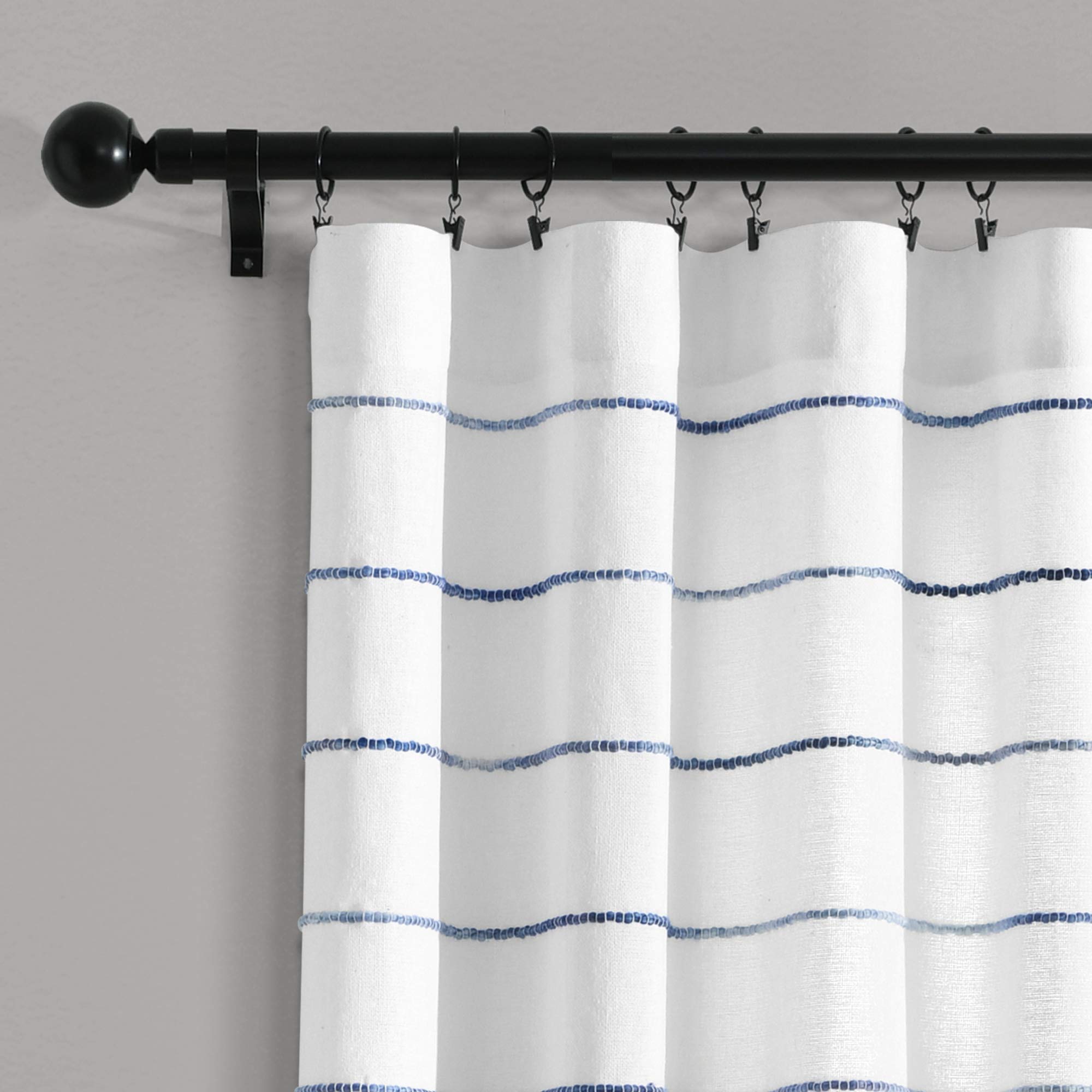 Lush Decor Juego de Cortinas a Rayas degradadas, 2, 40 Pulgadas de Ancho x 84 Pulgadas de Largo, Azul Marino, algodón Reciclado/poliéster, Bolsillo para Barra, Oficina en casa, casa de Campo
