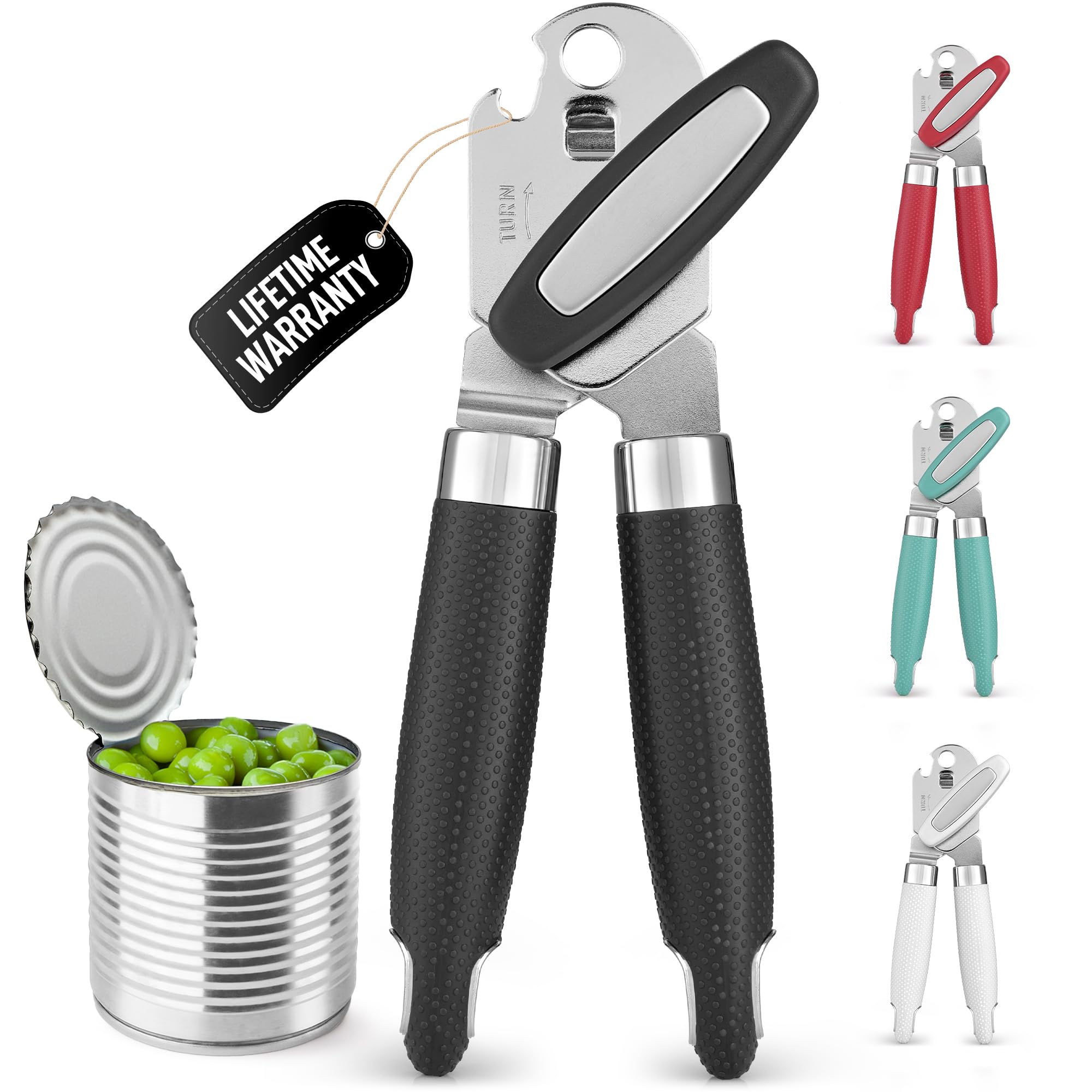 Zulay Kitchen Heavy Duty Stainless Steel Can Opener Manual with Large Bottle Opener - Manual Can Opener with