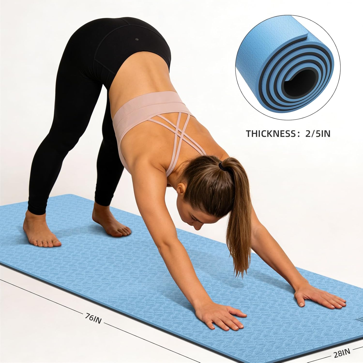 Extra Long Yoga Mat for Tall Men & Women, 10mm Thick 76x28in Non Slip TPE Exercise Mat with Carrying Strap, Mat for Yoga Pilates Fitness,Indoor Outdoor Use