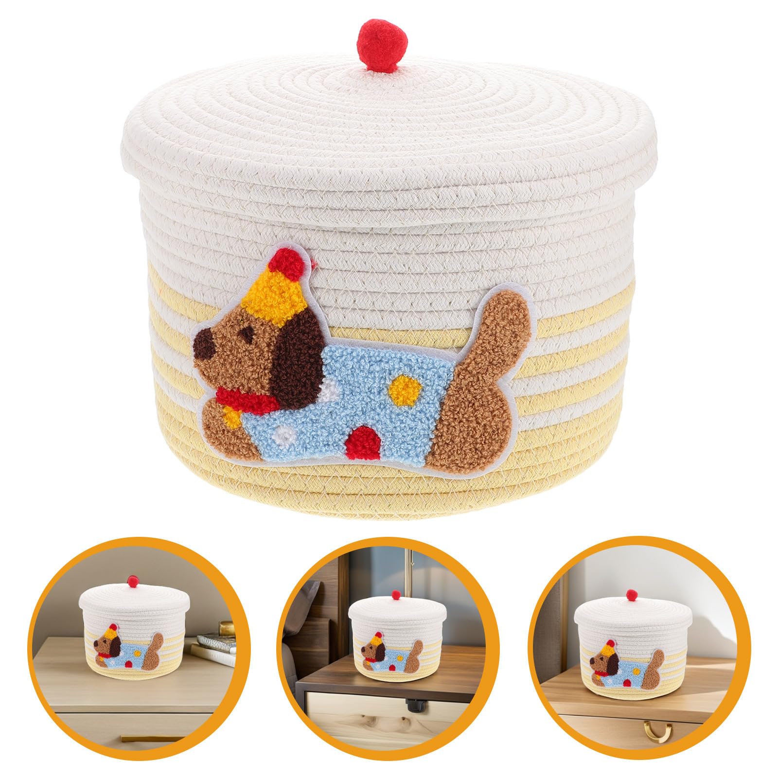 Abaodam Panier de Rangement Voiture en Coton Tissé avec Couvercle Anti-poussière, Grand Panier Décoratif de Chien, Organisateur Élégant pour Intérieur de Voiture