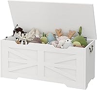 Vista 28 de IDEALHOUSE Cofre de almacenamiento, baúl de juguetes de 39.4 pulgadas para niños y niñas, caja de juguetes grande de madera para niños, banco