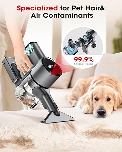 Miniatura 5 de Aspiradoras inalámbricas para el hogar, hasta 55 minutos, potente succión, resistente a los enredos, ligera, recargable con soporte de pared para