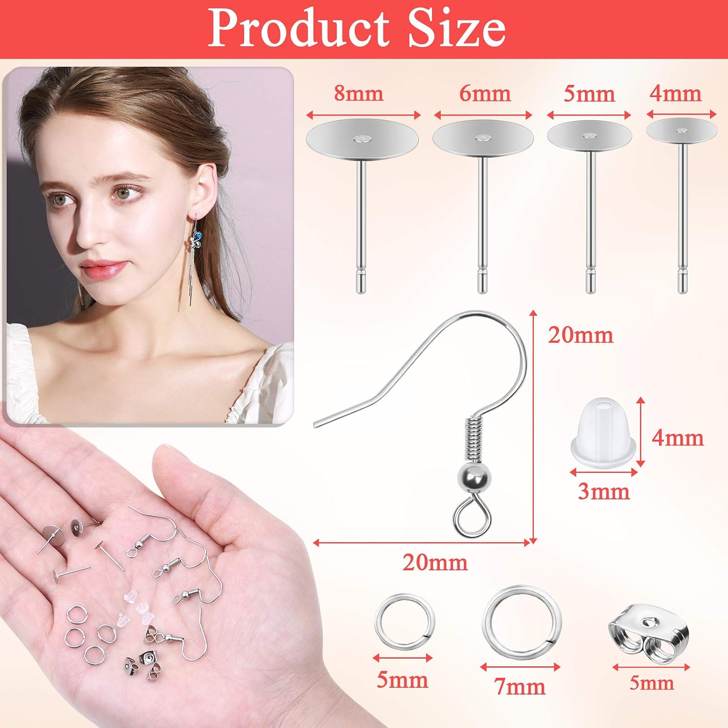 Earring Posts and Backs, 1810 Pcs Jewelry Making Supplies Include Stainless Steel Earring Pin Studs Earring Hooks Jump Rings Butterfly Earring Backs Replacements for DIY Jewelry Findings