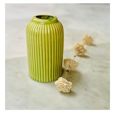SPHINX Ribbed Pipe Ceramic Vase, Flower Vase, Pampas Grass Vase, Vase for Money Plant Live Plants for Home, Office, or Gifts NO Flowers- (Sap Green, 6 Inch)
