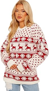 Zaffiro Atelier New Ladies Mens Unisex Kids Christmas Jumper Reindeer Snowflakes Knitted Xmas Long Sleeve Sweater Casual Winter Top