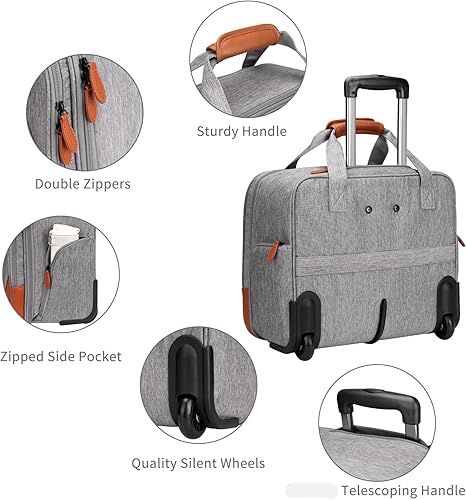 Miniatura 6 de MATEIN Bolsa con ruedas para laptop para hombres y mujeres, maletín grande con ruedas para portátiles de 17 pulgadas, resistente al agua, para