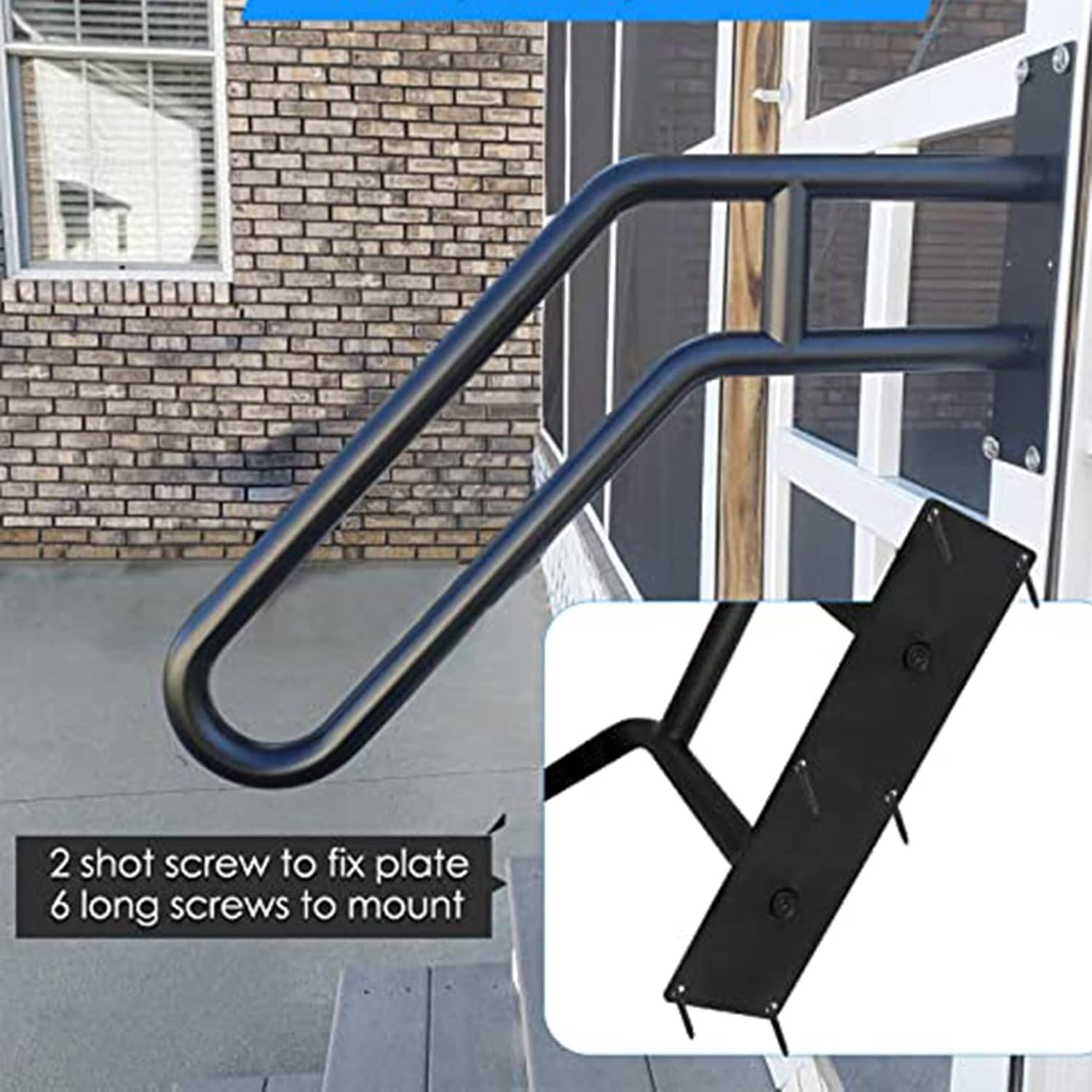 2Pcs U-Shaped Wall Mount Stair Handrail Iron Outdoor Grab Bar, Black Hand Railings Support Rod for Elderly, Banister Deck Rail Staircase Handrail