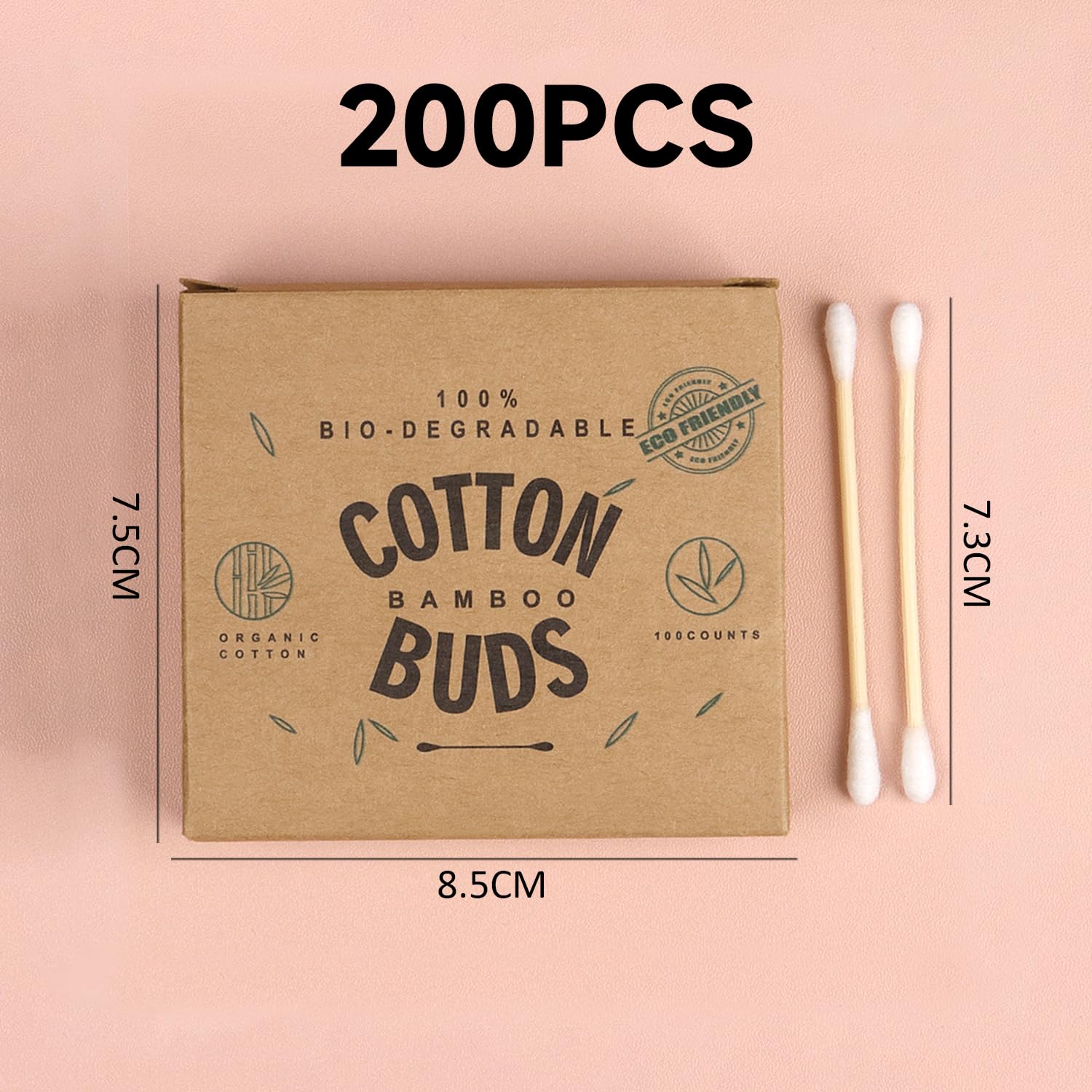 2 scatole di 200 bastoncini di cotone di bambù, senza plastica, portatile, biodegradabile, ecologico e rinnovabile.