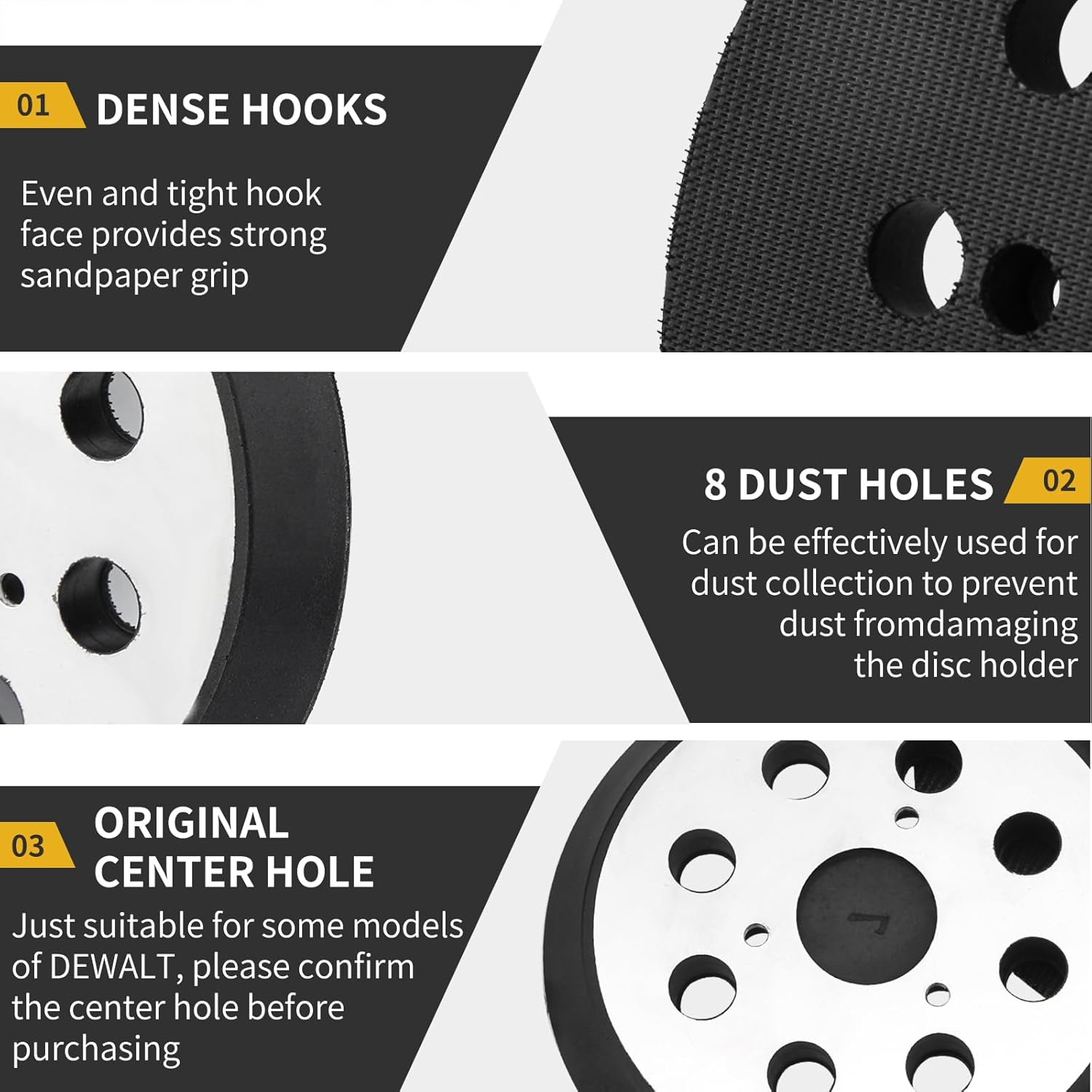 4 Pack 5" 8 Hole Hook & Loop Replacement Orbital Sander Metal Pad Compatible with DeWalt DW420 DW421 DW422 DW423 DW426 D26451 Random Orbital Sander Part 151281-08 & DW4388 (3 Screw Holes)