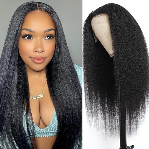 Pelucas de cabello humano lacio tipo afro de 13 x 4, peluca de cabello humano prearrancado con abuelitos, densidad del 180 %, peluca de cabello