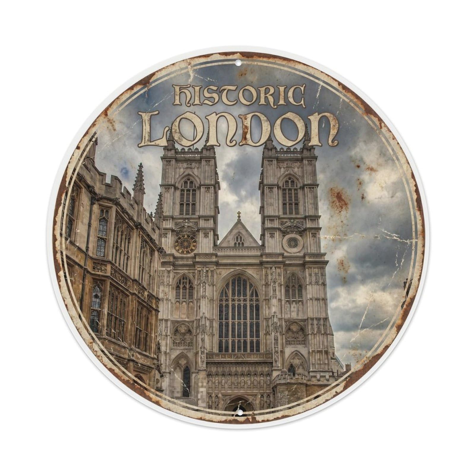 Fqcyn Style Vintage Travel British Abbey Gothic Metal Tin Sign
