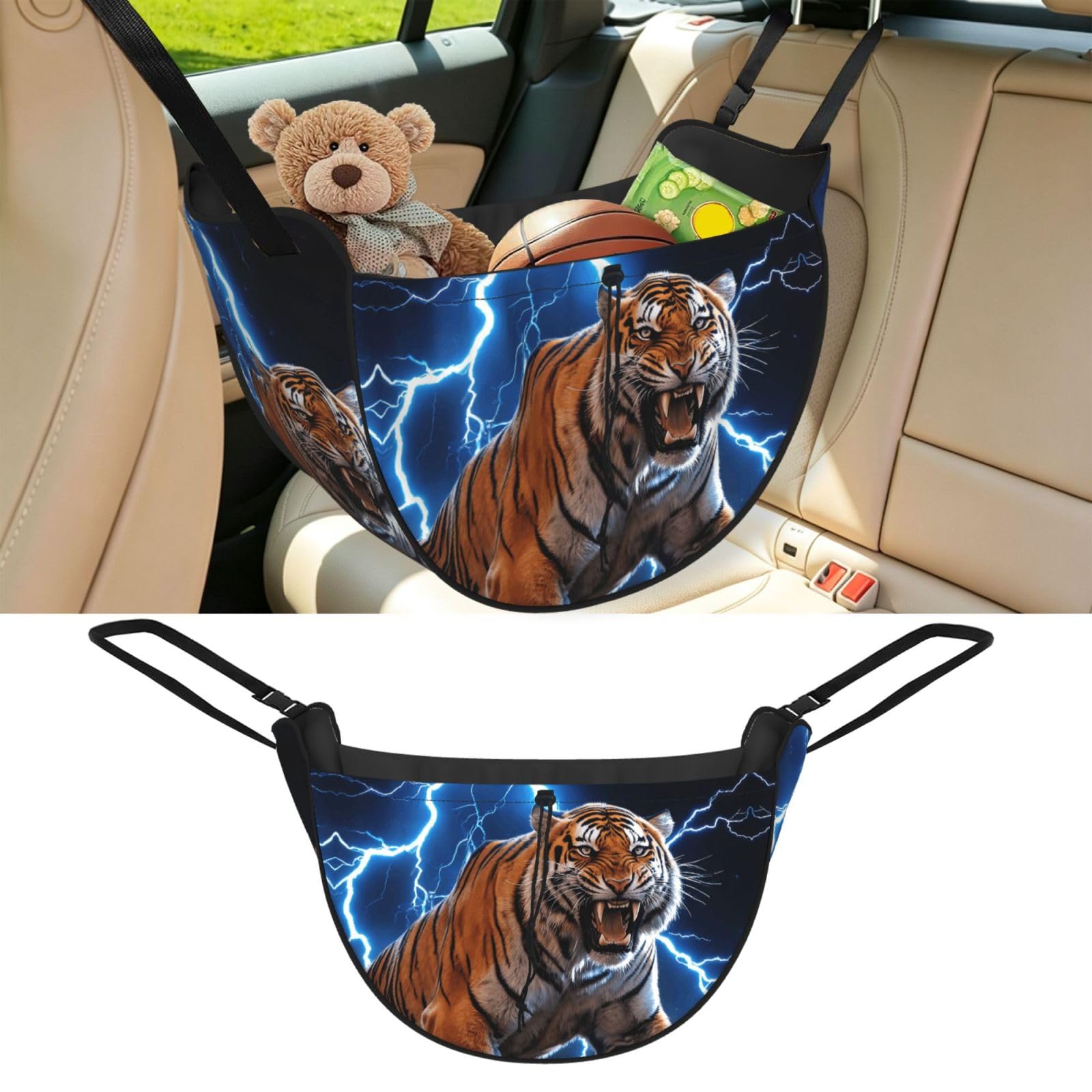 Cntdbu Black Roar Tiger Car Seat Organizer-Backseat Storage Bag For Travel