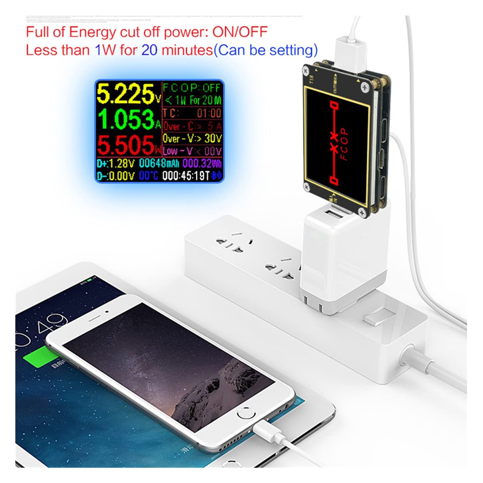 18. In 1 USB. Tester T18 Digital-Voltmeter-Amperometer Voltimetro DC Leistungsspannungszähler Strom Spannungsarzt 1,8" PD QC3.0. Detektor(Add load cable)