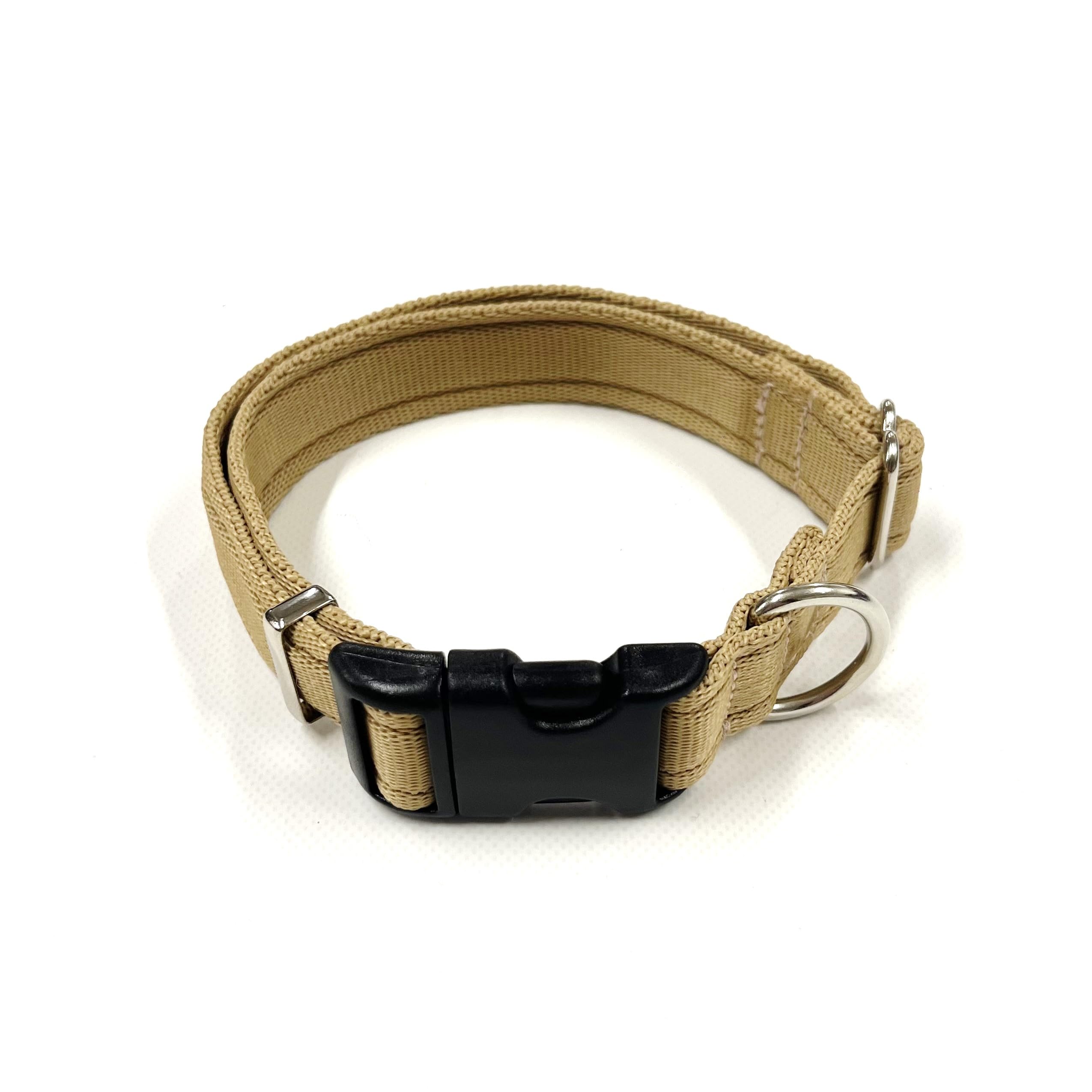 Adjustable Dog Collar Soft And Comfortable 25mm Cushion Webbing Training Walking All Dog Breeds (Beige, Large (17" - 27"))