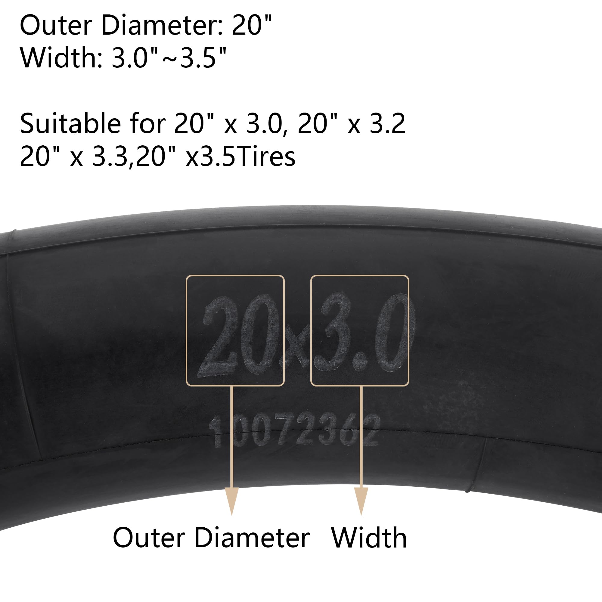 Fatbike-Schlauch 20 Zoll (50,8 Cm) - 3,5/4,0 AV32 Mm, Schrader-Ventil, Mit 2 Reifenhebeln