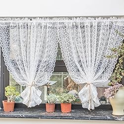 Cortinas De Cocina Rustica De Tela Yaland Visillo con diseño de encaje, delicada cortina translúcida en cocina, estilo rústico, 1 pieza, color blanco, 130 x 100 cm (ancho x alto)