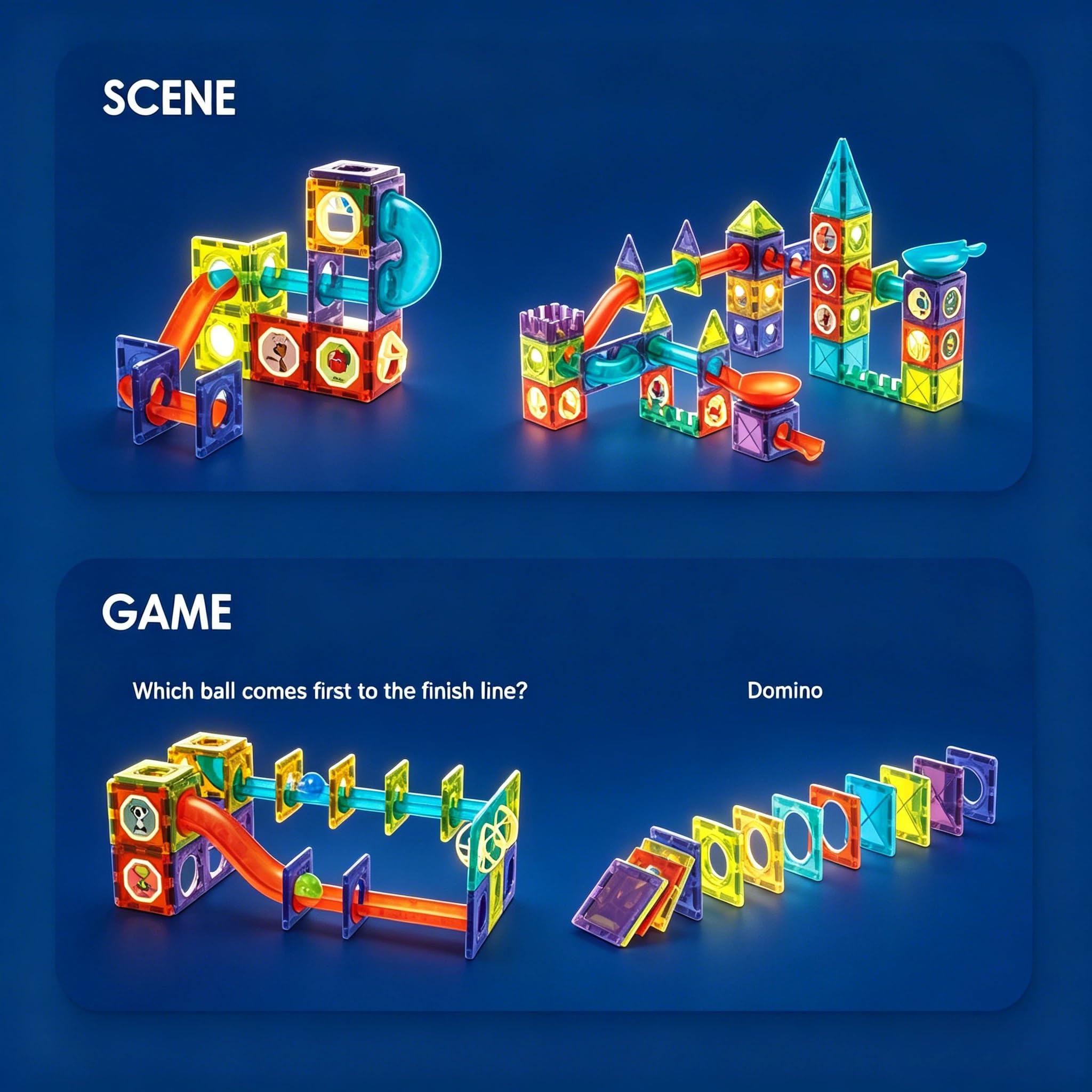 Mattoncini Magnetici per Bambini, 110 pz Gioco Magnetico per Bambini | Giocattolo Educativo 3D in Stile STEM con Effetti Luminosi, Regalo per Ragazzi e Ragazze 3 anni +