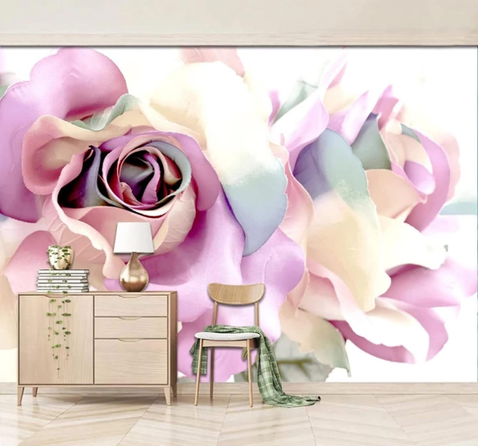 Wallpaper-3D-Xlm 150Cm×105Cm(B×H) Minimalist Three Dimensional Colourful Roses Art 3D Wallpaper Easy Install Feature Office Living Room Sofa Bedroom Tv Background Wall Decoration-150Cm×105Cm