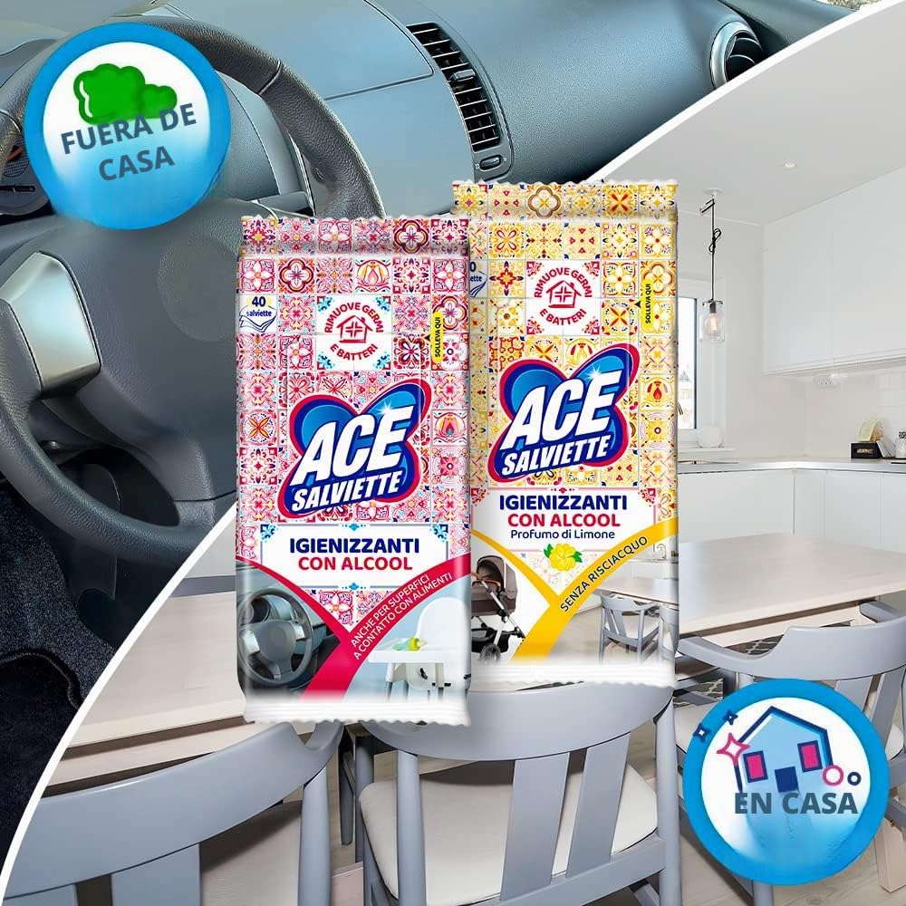 Ace Toallitas desinfectantes con alcohol, caja de 10 paquetes x 40 toallitas, 400 toallitas