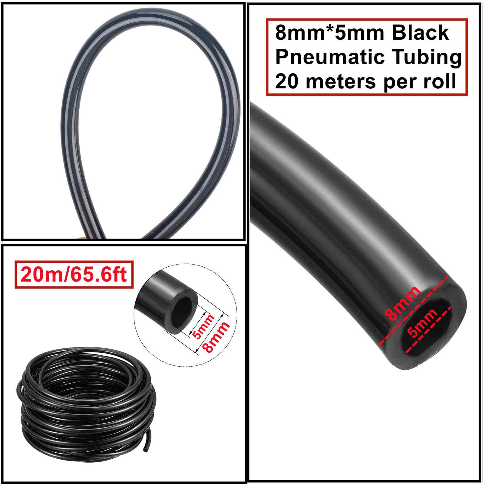 20Metri Tubo Pneumatico per Aria Compressa Nero 8mm Diametro Esterno5mm Diametro Interno,poliuretano PU tubo flessibile aria Kit,Aria Pneumatica Tubo Adatto Per il di vari Utensili Pneumatici