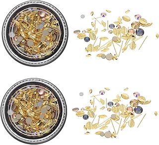 فوميز. علبتان لتزيين الاظافر بتصميم اوراق شجر لتزيين الاظافر، احجار كريمة لتزيين الاظافر ثلاثية الابعاد لتزيين الاظافر وتزيين الاظافر وتزيين الاظافر، متعدد الألوان