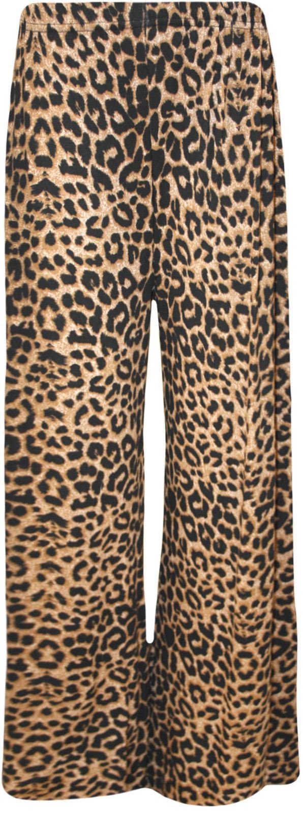 Hamishkane Women's Leopard Plain Wide Leg Flared Palazzo Casual Basic Baggy Summer Trousers Pants