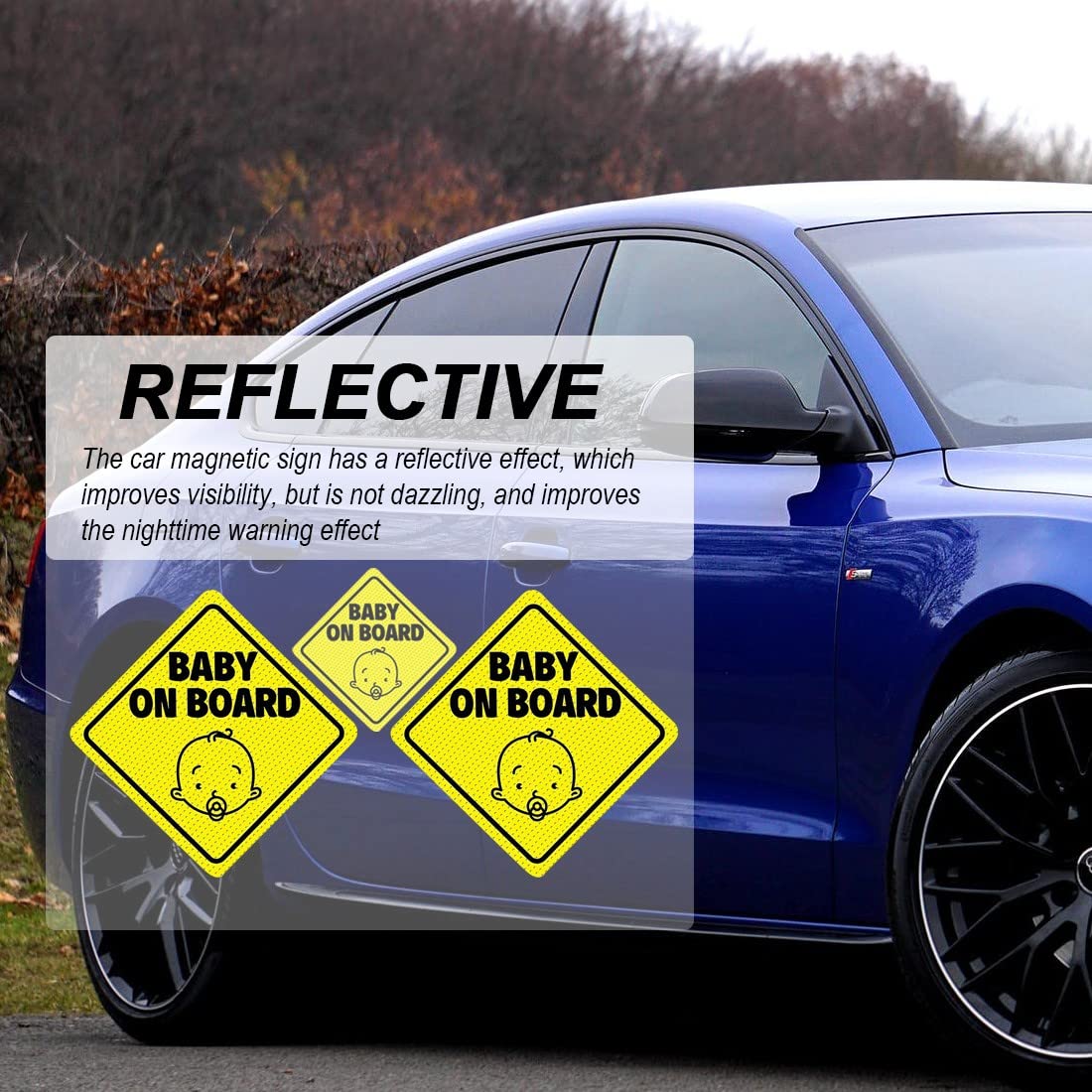 SIOPPKIK Adesivi Baby On Board Riflettenti - 2 Pezzi Gialli 12.5x12.5cm Per Auto - Foto 9
