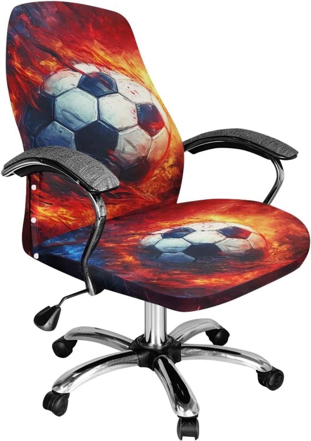 Soccer Print Office Chair Cover Stretchable Computer Desk Chair Covers for Soccer Enthusiasts Universal Executive Boss Chair Covers Gaming Chair Covers Non Slip Chair Slipcovers Protector