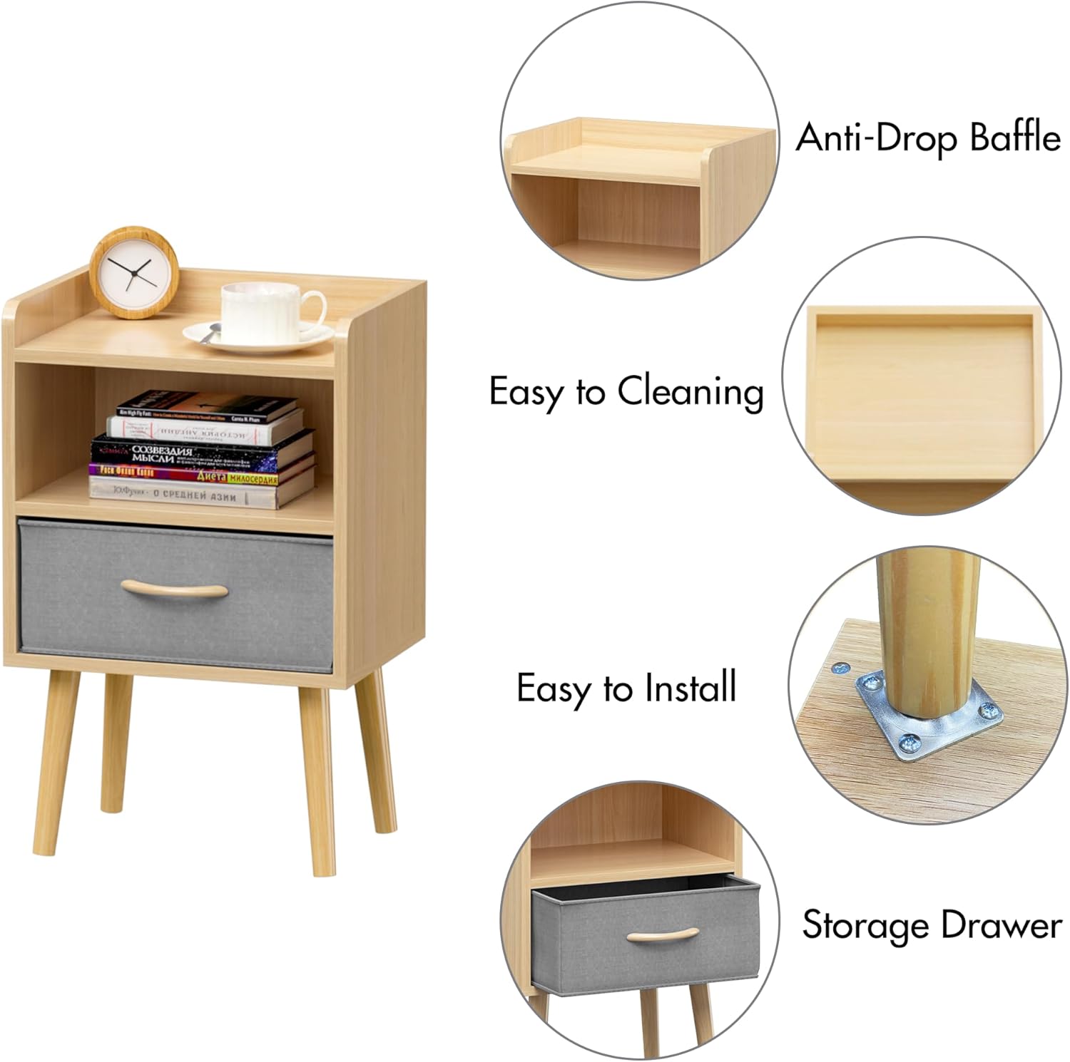 GIA Home Furniture Series End Table/Nightstand with 2-Tier Storage,Wood Side Table with Storage Cabinet or Kids Adults,Oak