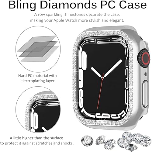 Miniatura 5 de Miimall Compatible con Apple Watch Series 987 de 1.61 y 1.77 pulgadas, correa brillante con funda para mujeres y niñas, correa de repuesto de metal