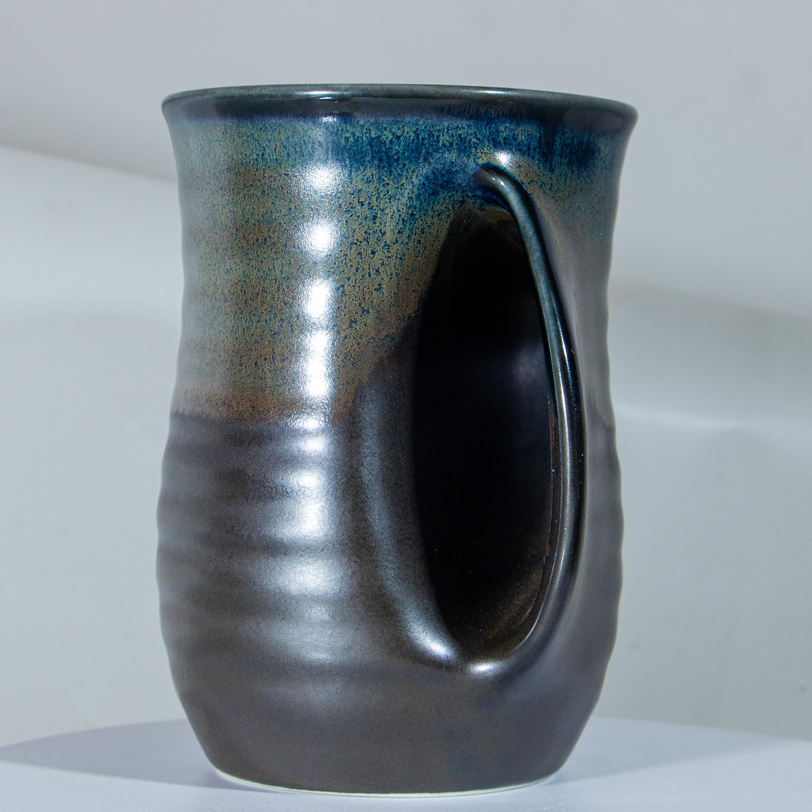 Handwärmer-Tasse, 473 ml, große Handwärmbecher, Keramik, Geschenk für Kaffee, Tee, handgefertigte Keramik, mit Taschengriff, für Rechtshänder, Braun