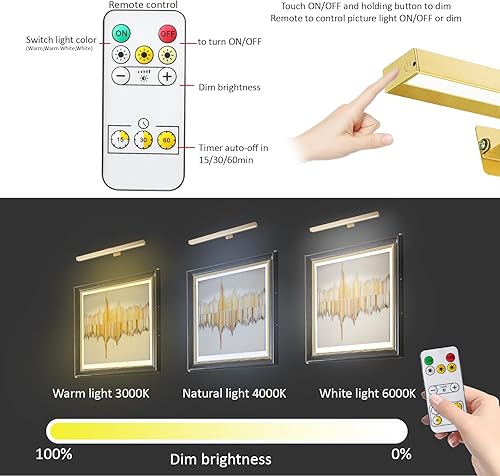 Miniatura 3 de Luz de imagen recargable, lámpara de exhibición inalámbrica de metal de 16 pulgadas con control remoto, luces de imagen regulables y temporizadoras