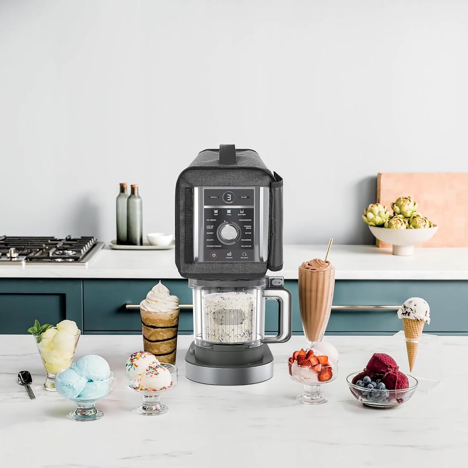 Ice Cream Machine Dust Cover Compatible with Ninja NC501/NC301/NC229 Ice Cream Machine, Waterproof and Thickened Oxford Cloth Semi-Covered Cover -Dark Grey