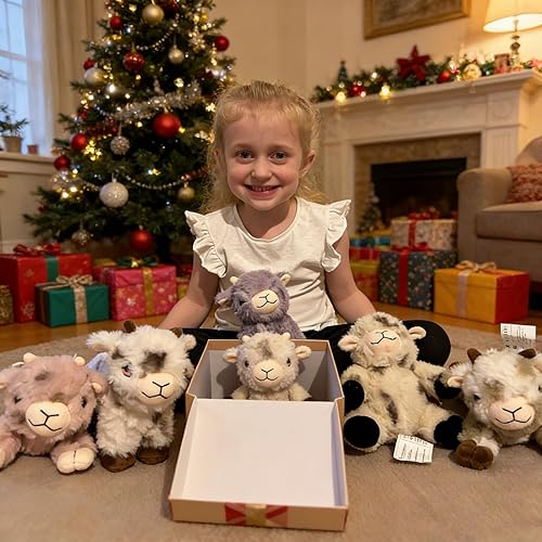 Miniatura 2 de Tezituor Juego de 6 animales de peluche de oveja, 8 pulgadas, lindo peluche de cordero para fiesta de cumpleaños, juguete de cordero de oveja de