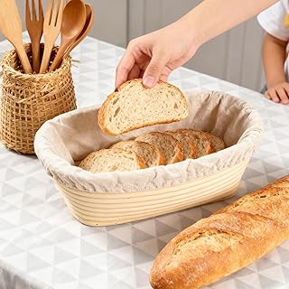 4PCS Bread Banneton Proofing Basket Set Cotton Lined Rattan Design Round and Oval Shape 4 Sizes Dough Fermentation Must Have Home Baking Tools for Making Homemade Bread
