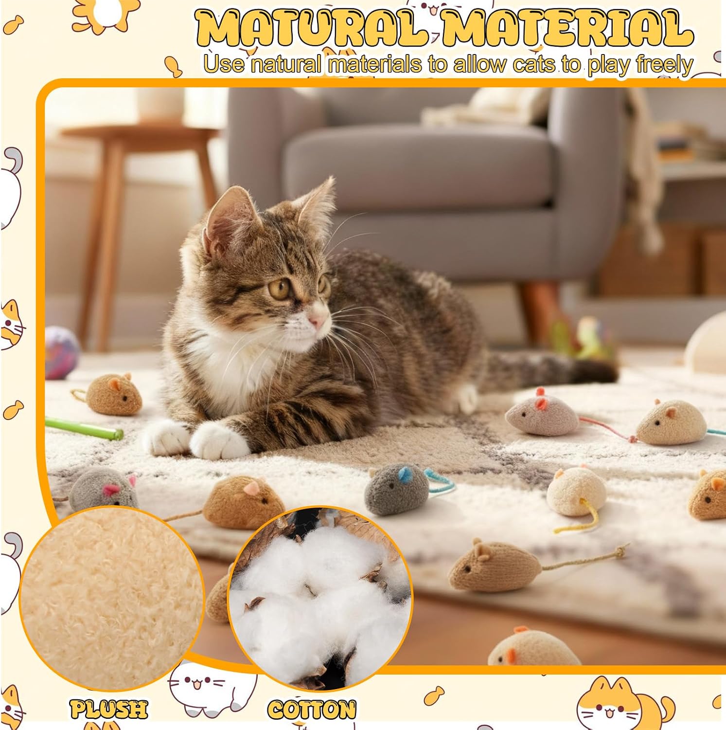 Leitee 51 Pcs Assorted Mice Cat Toys Bulk with Cat Paw Gift Storage Bags Set, Small Furry Mouse Kitten Toy for Indoor Cats, Interactive Play Color Varies (Plush Mice)