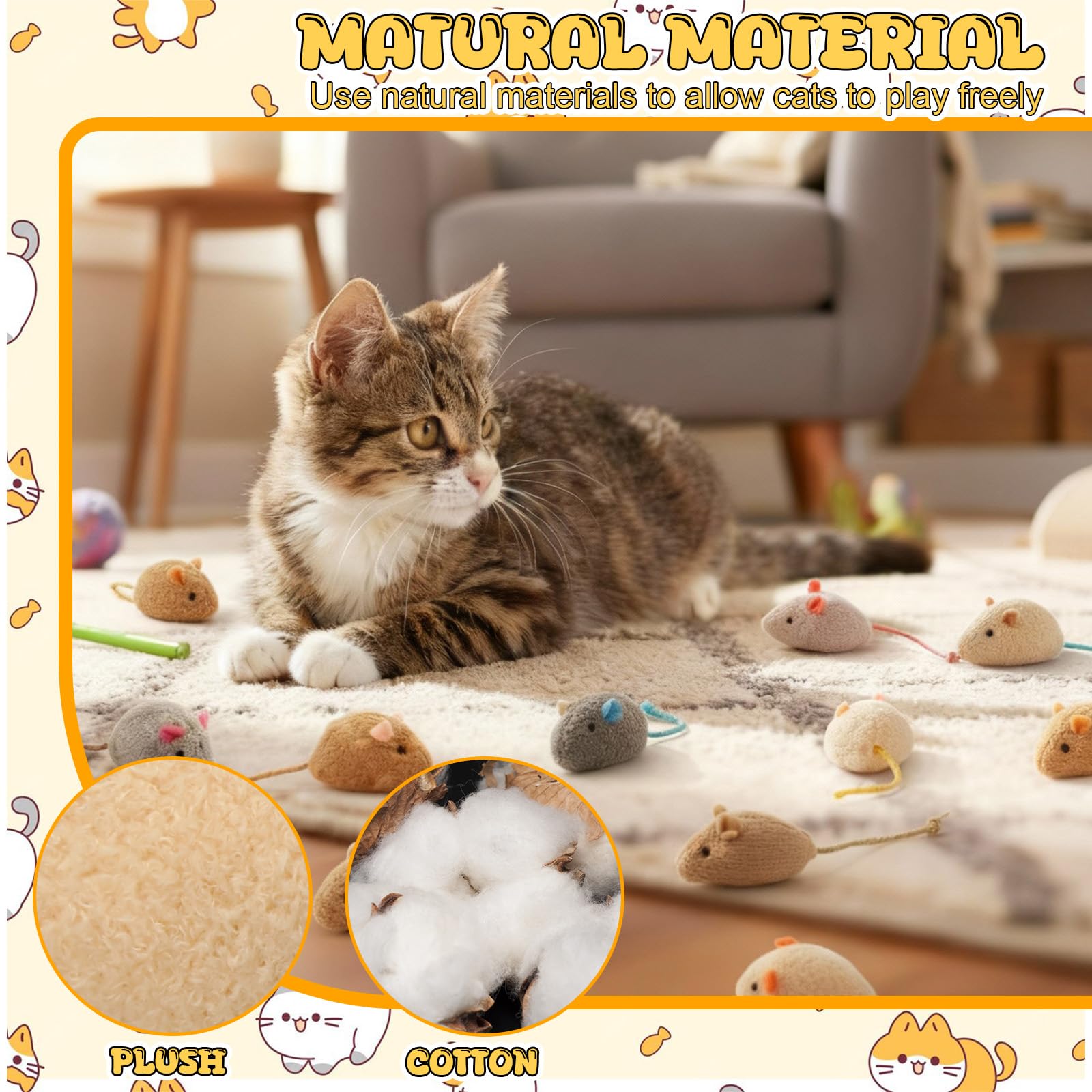 Leitee Paquete de 50 juguetes surtidos de ratones para gatos a granel con 1 bolsa de almacenamiento de regalo de pata de gato, ratón peludo, gatito, animales, juguete de limpieza de dientes, mini