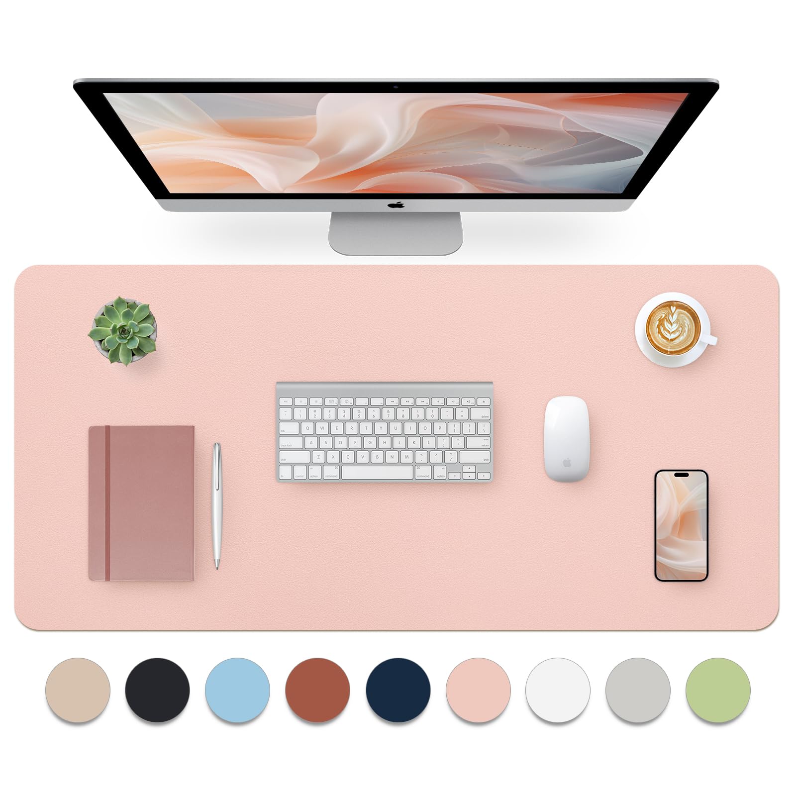 Bloss Pink Desk Mat Waterproof Non-Slip Leather Desk Pad Large Mouse pad Computer Mat for Desk Pink Desk