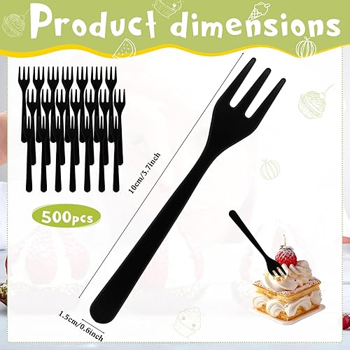 Miniatura 2 de Skylety 500 mini tenedores de plástico de 3.7 x 0.6 pulgadas, pequeños y pequeños, desechables, tenedores de degustación, utensilios para postres