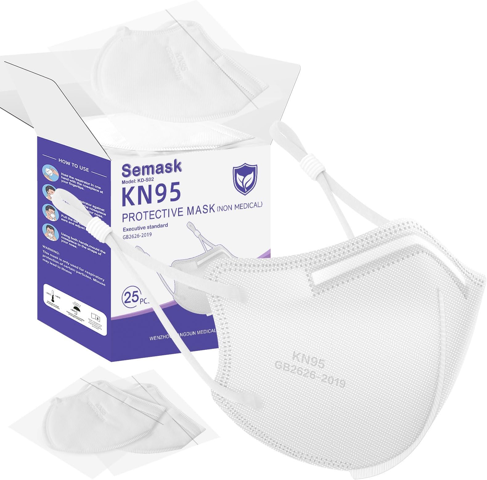 KN95 Adjustable Masks 25 Pack, Individually Wrapped Disposable Masks with Adjustable Ear Loops