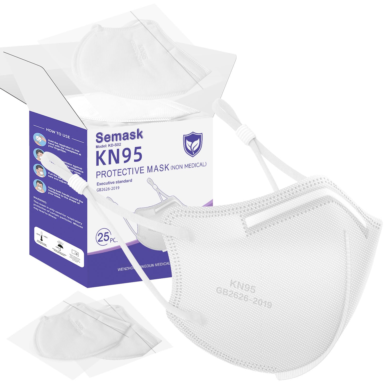 KN95 Adjustable Masks 25 Pack, Individually Wrapped Disposable Masks with Adjustable Ear Loops