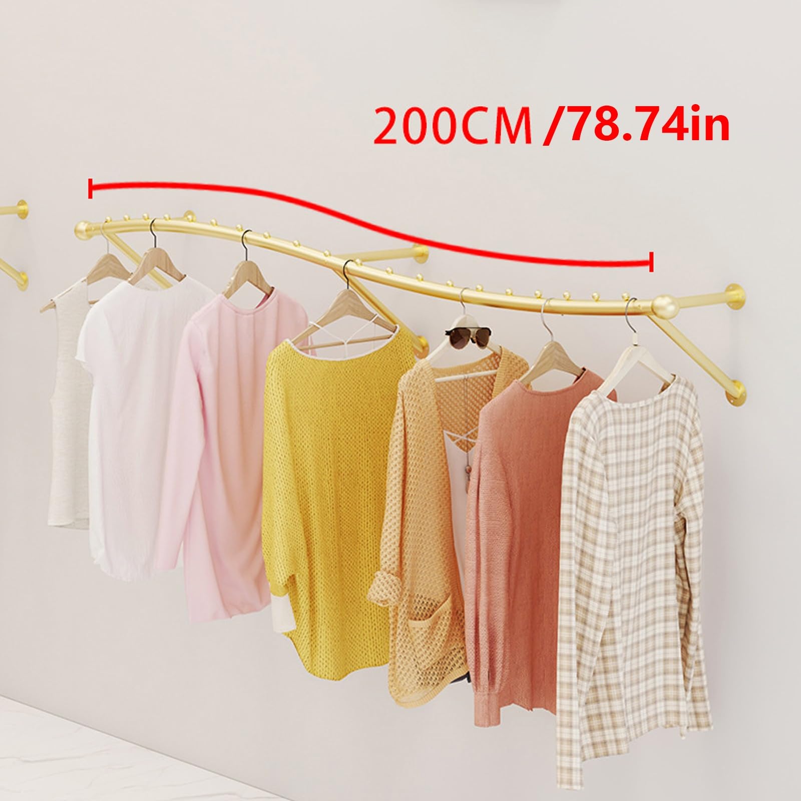 Złoty naścienny wieszak na ubrania stylowa ekspozycja odzieży do detalicznych sklepów odzieżowych butikowy wieszak 200 cm rozmiar na sukienki i akcesoria nowoczesna moda