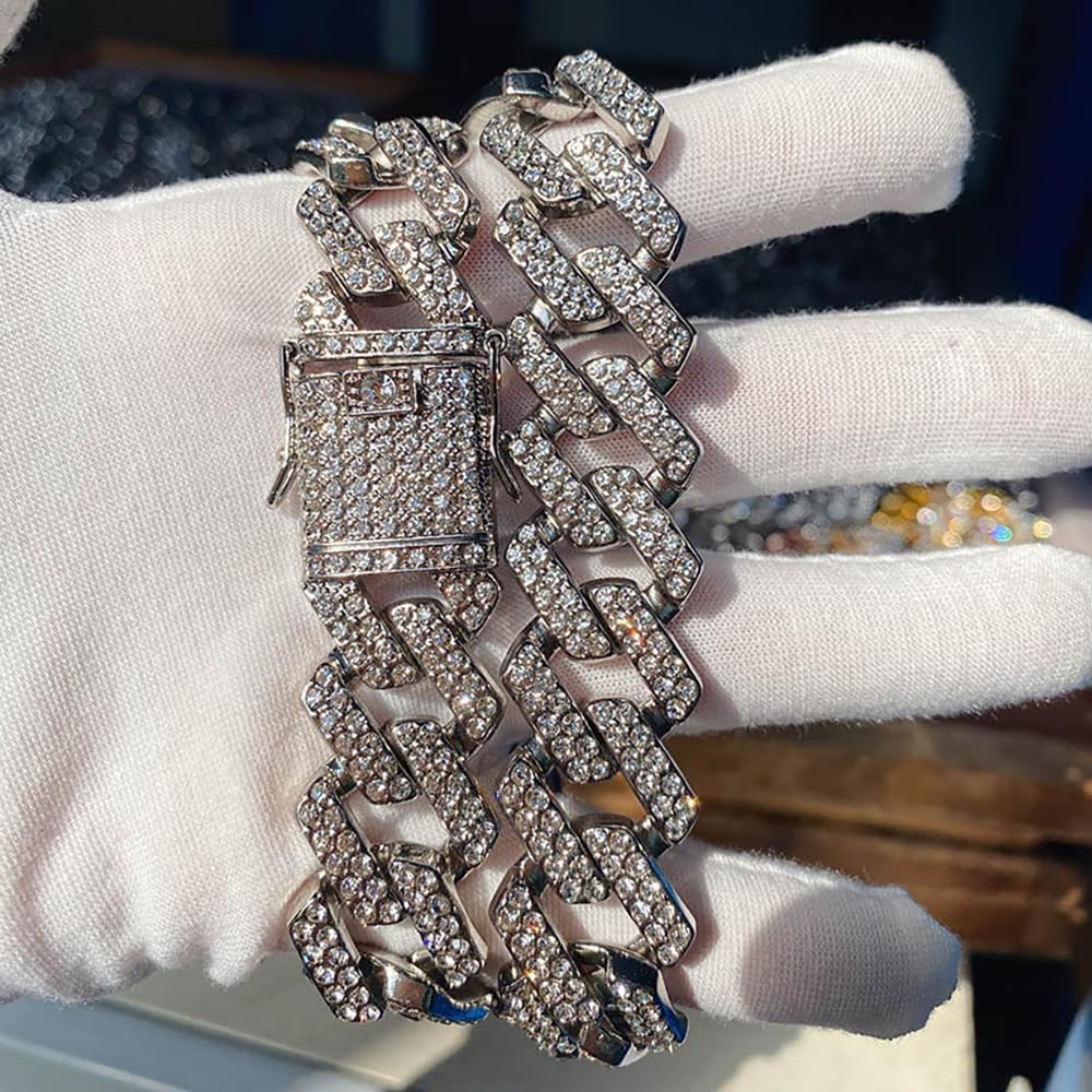 Gold Chunky Rhinestone Cuban Chain Link Bracelets, Punk Hip Hop Statement Bracelets, Trendy Rapper Costume Accessories Jewelry Gifts for Men Women - Image 8