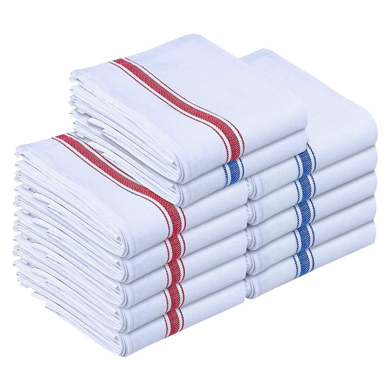 4/6/8/12 Piezas, 45 × 62 cm, Estilo Minimalista, Rayas Rojas y Azules, paño de Limpieza Absorbente de algodón Puro Tejido, Perfecto for Cocina, hogar, Estropajo(12 Pieces)